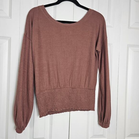Abercrombie Soft & Cozy Medium Brown Long Sleeve Elastic Waist Top - Picture 2 of 9